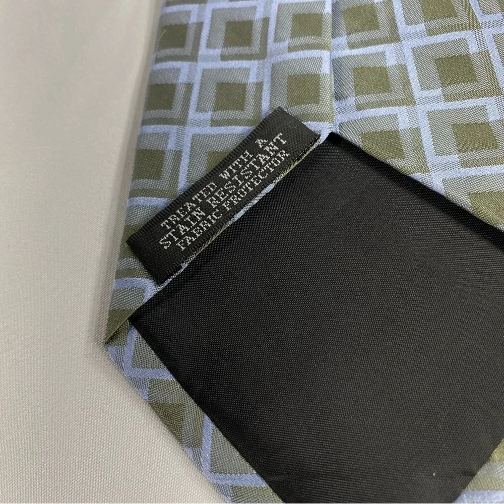 Van Heusen Light Blue & Sage Geo Square Design Silk Tie